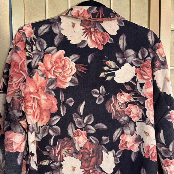 Anthropologie Solitaire Faux Suede Long Open Jacket Size L Garden Floral Print - Picture 7 of 8